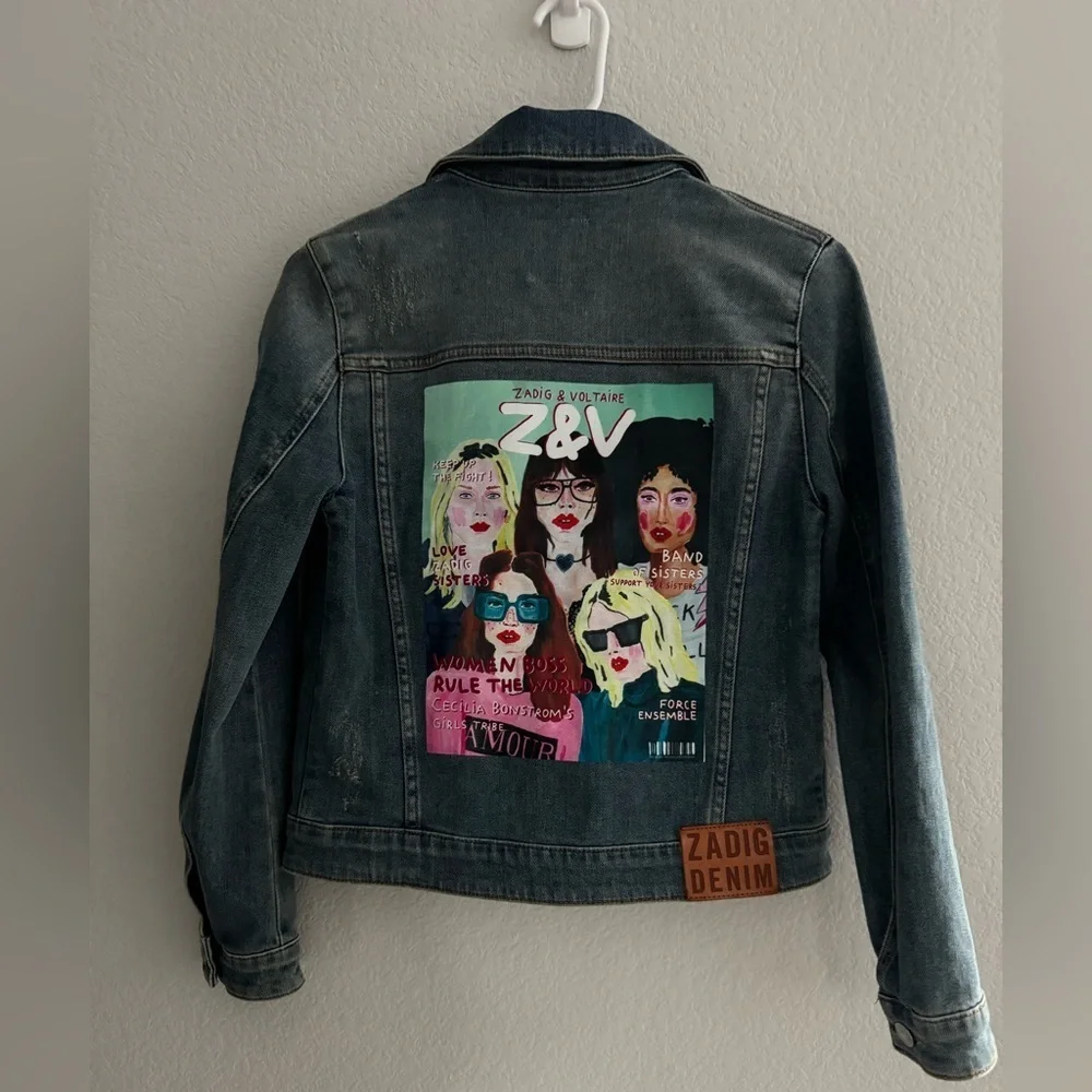 Zadig & Voltaire Light Blue Denim Jacket with Back Graphic Patch